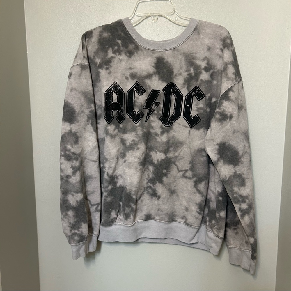 AC/DC Sweatshirt Junior Size XL 15/17 Gray Tie Dye Graphic Long Sleeve Rock 2018